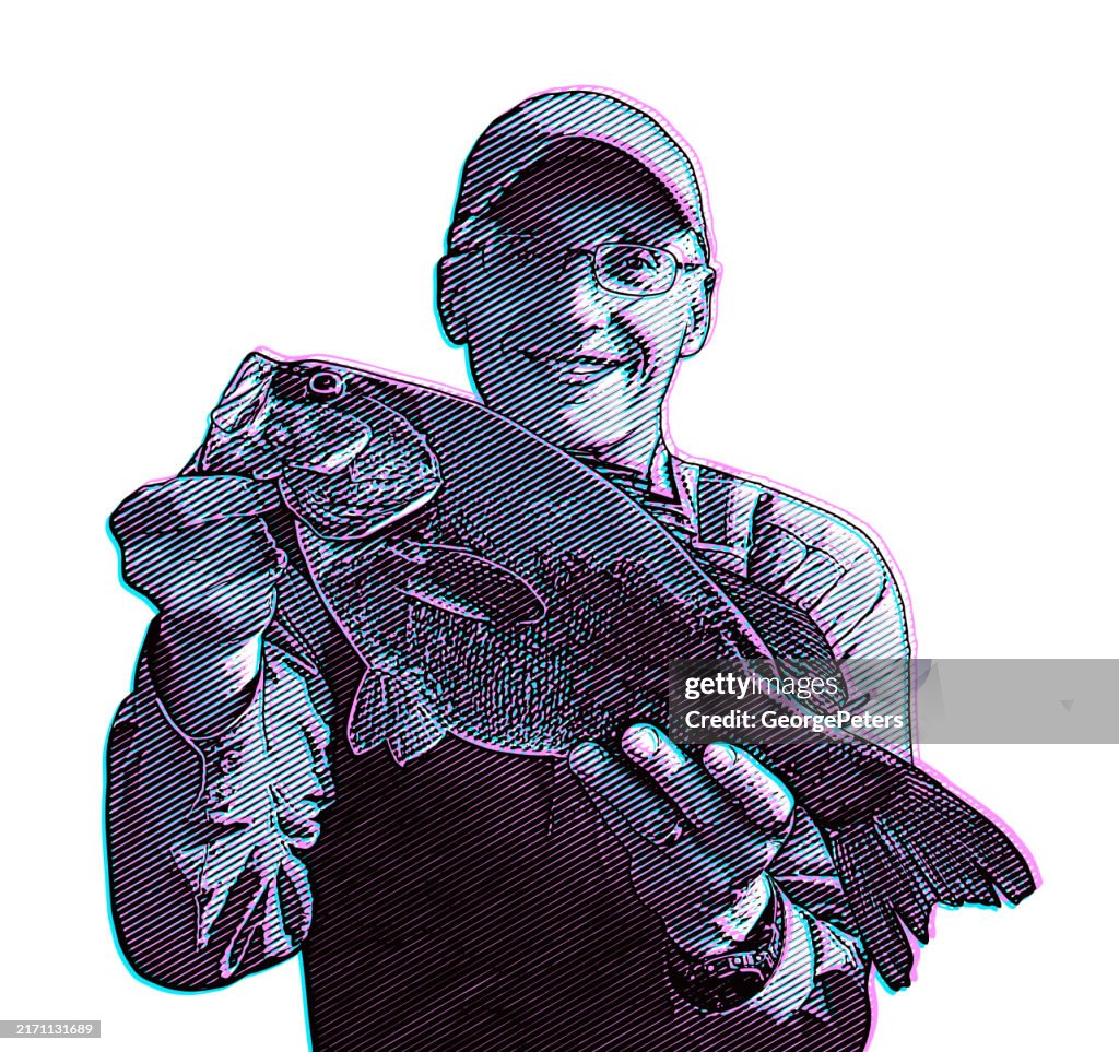 Fisherman and Smallmouth Bass with Glitch Technique
