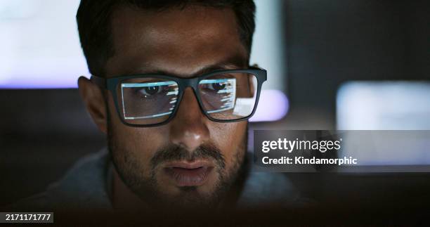 hispanic latin american man, software engineer developer use computer at home office, work on program coding at night. programming language development technology, freelance work from home concept - python developer stock pictures, royalty-free photos & images