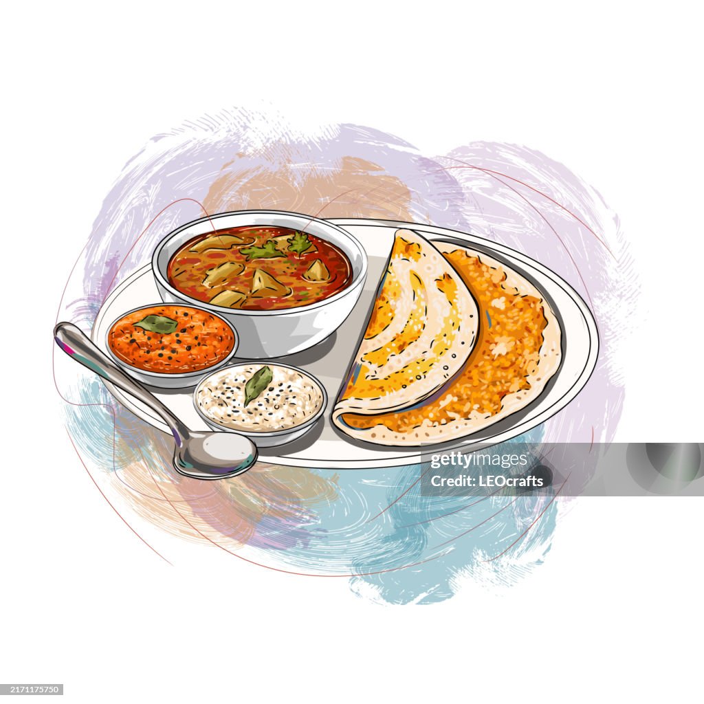 South Indian breakfast Chutney Podi Dosa or Podi Dosa, served with Coconut chutney