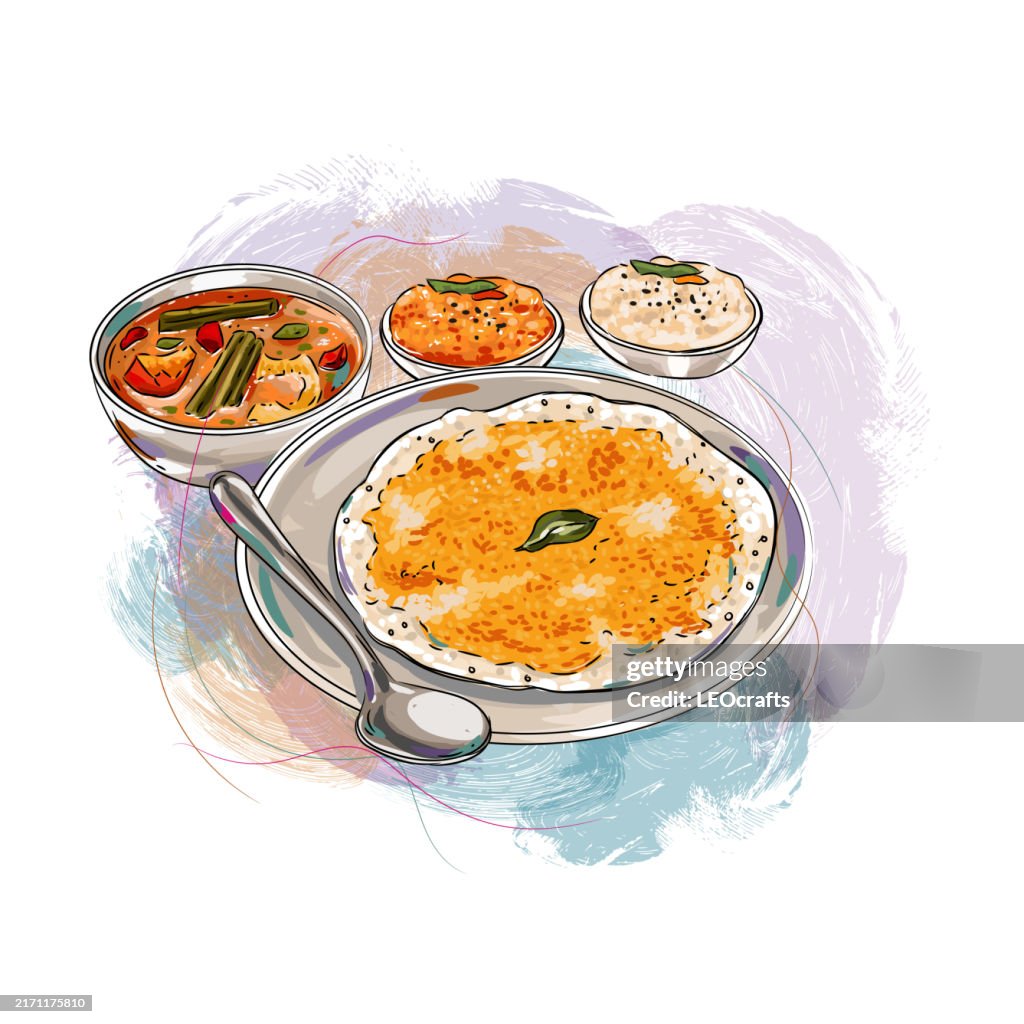 South Indian breakfast Chutney Podi Dosa or Podi Dosa, served with Coconut chutney