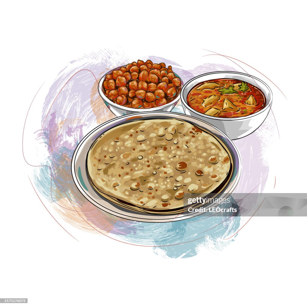 Indian breakfast or Meal Chapati Served with Curries.