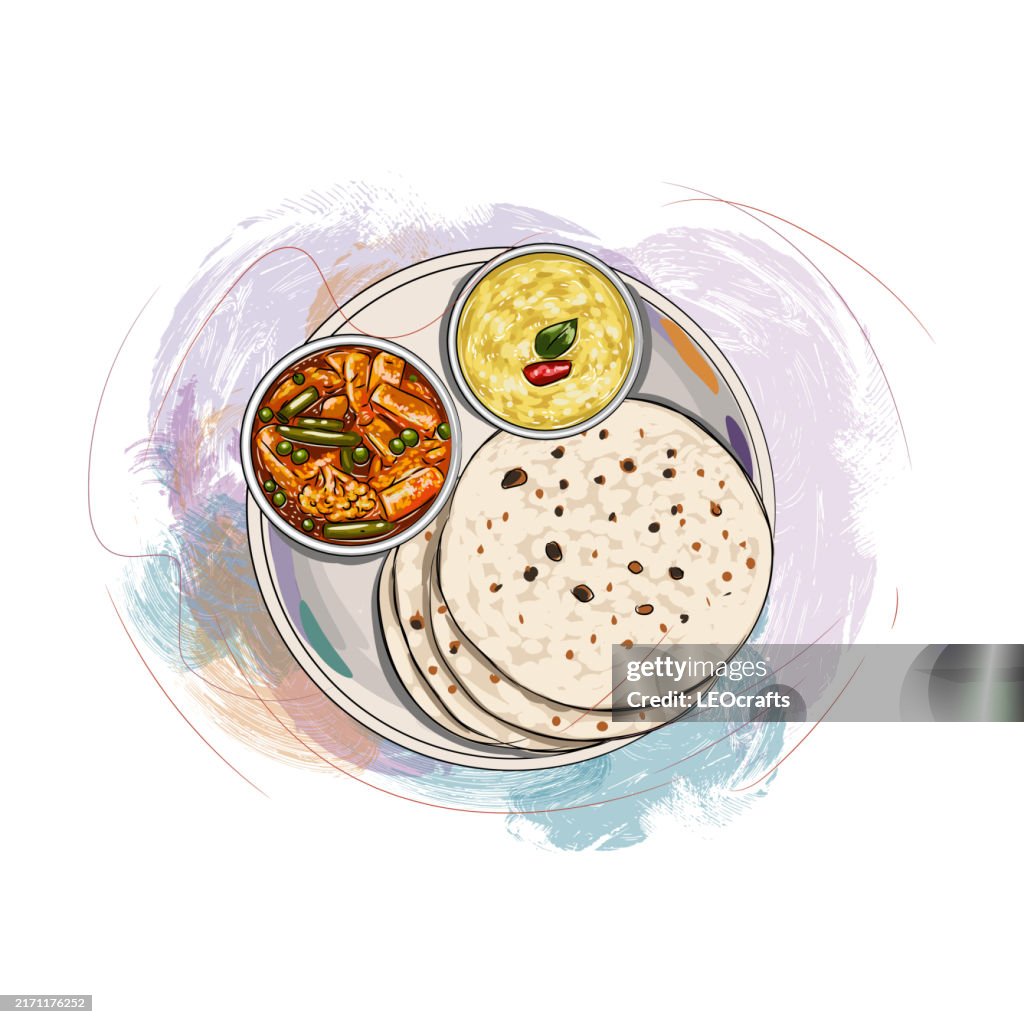Indian breakfast or Meal Chapati Served with Curries.