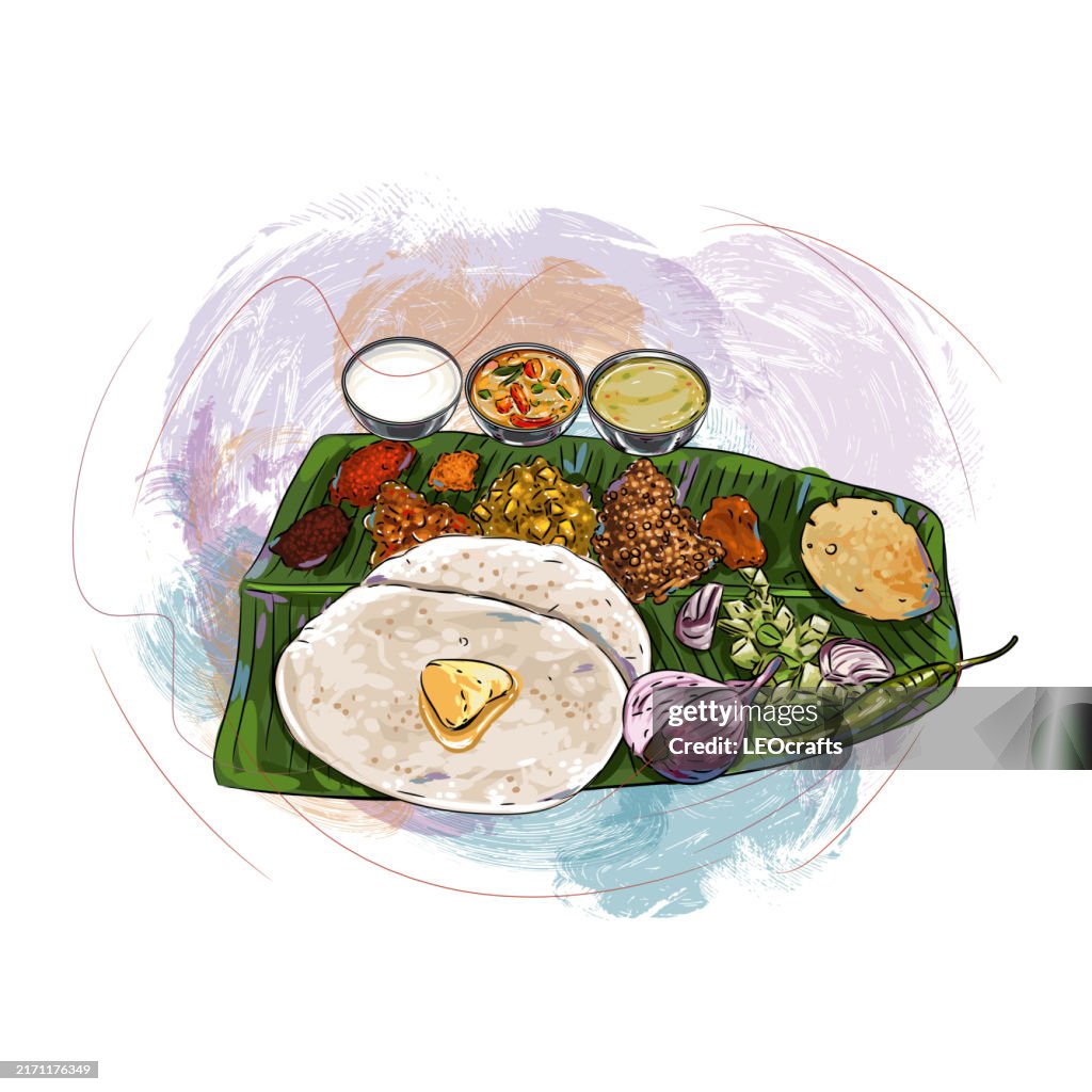 North Karnataka Jowar Roti Meal Served with types of curries and butter.