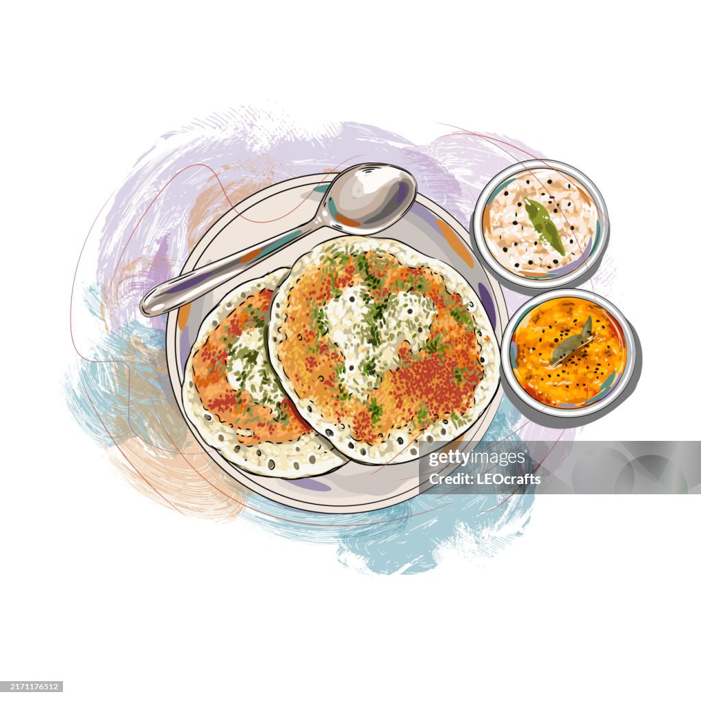 South Indian breakfast Set Dosa served with Coconut chutney and Sambar