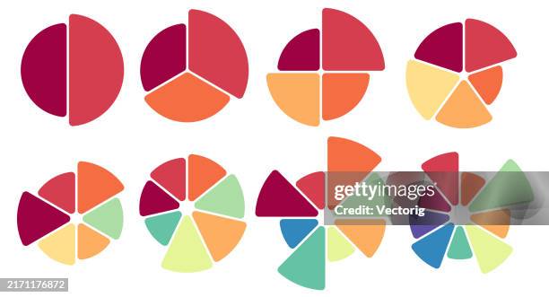 ilustraciones, imágenes clip art, dibujos animados e iconos de stock de gráficos circulares multicolores para infografías y visualización de datos - diagrama circular