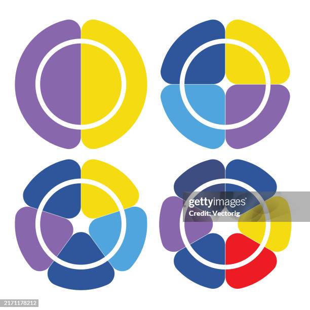 multicolored circular charts for infographics and data visualization - creative-recycle-symbol-drawing stock illustrations