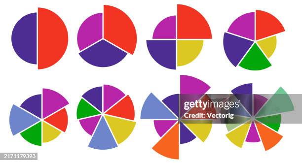 multicolored circular charts for infographics and data visualization - creative-recycle-symbol-drawing stock illustrations