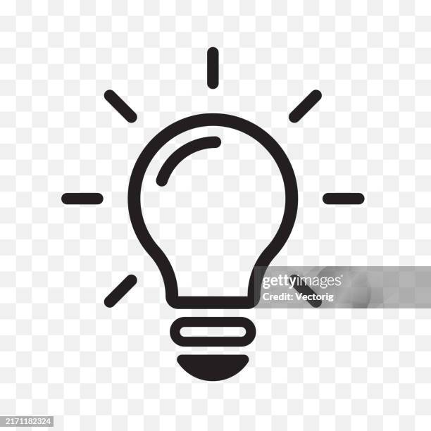 illustrazioni stock, clip art, cartoni animati e icone di tendenza di l'icona minimalista presenta una lampadina - background trasparente