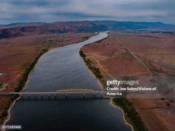 Vernita Bridge over Columbia River, highway 24, with scenic view of Columbia River, Washington.
