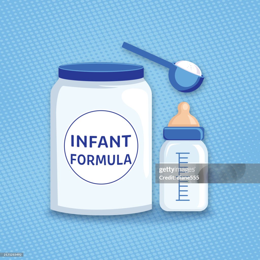 Children Formula Infant Formula With Bottle And Scoop High-Res Vector Graphic - Getty Images