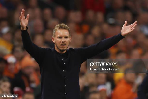 Julian Nagelsmann, Head Coach of Germany react during the UEFA Nations League 2024/25 League A Group A3 match between Netherlands and Germany at...