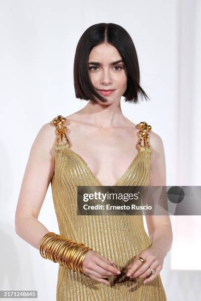 Lily Collins attends "Emily In Paris" fourth season red carpet at Space Cinema Moderno Roma on September 10, 2024 in Rome, Italy.