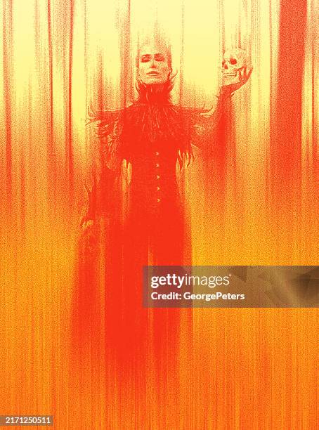 spooky female ghost holding skull - tree monster stock illustrations