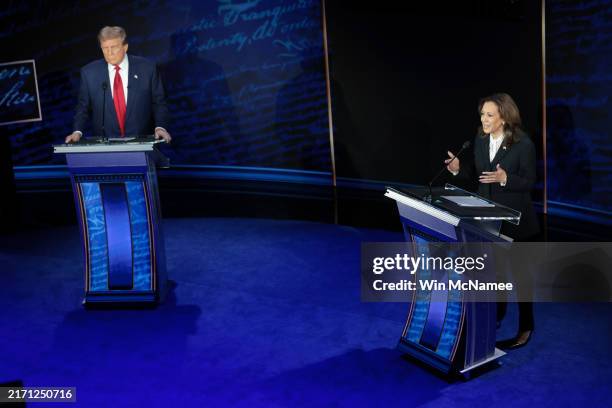 Republican presidential nominee, former U.S. President Donald Trump and Democratic presidential nominee, U.S. Vice President Kamala Harris debate for...