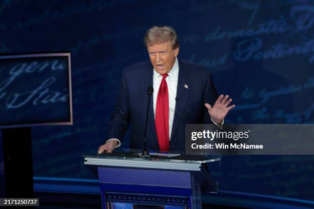 Republican presidential nominee, former U.S. President Donald Trump, debates Democratic presidential nominee, U.S. Vice President Kamala Harris, for...