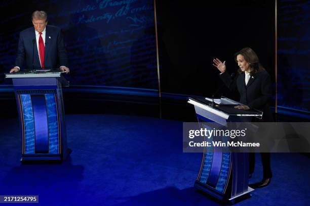 Republican presidential nominee, former U.S. President Donald Trump and Democratic presidential nominee, U.S. Vice President Kamala Harris debate for...