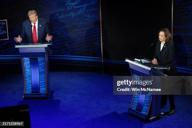 Republican presidential nominee, former U.S. President Donald Trump and Democratic presidential nominee, U.S. Vice President Kamala Harris debate for...