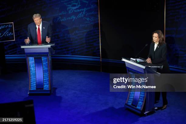 Republican presidential nominee, former U.S. President Donald Trump and Democratic presidential nominee, U.S. Vice President Kamala Harris debate for...