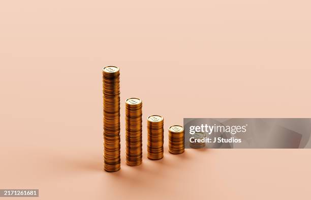market crash graph made of bitcoins - usa coins falling stock pictures, royalty-free photos & images