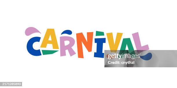 ilustrações de stock, clip art, desenhos animados e ícones de carnival concept lettering design vector illustration. - carnaval evento de celebração