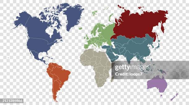 ilustrações de stock, clip art, desenhos animados e ícones de detailed world map divided into six continents - accurate & correct version - political map of south africa