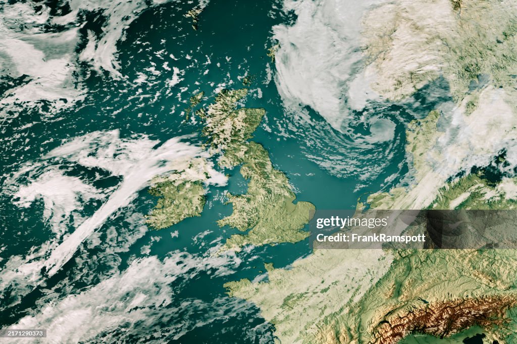Storm Lilian 2024 Cloud Map United Kingdom 3D Render Color