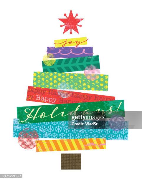 abstract christmas tree scrapbook collage - book christmas tree stock illustrations