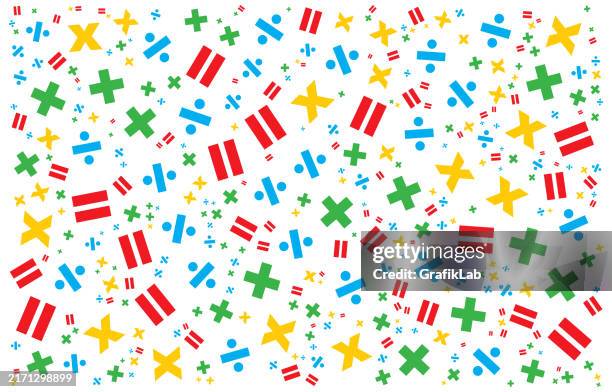 colorful mathematical symbol pattern on white background - mathematical symbol stock illustrations