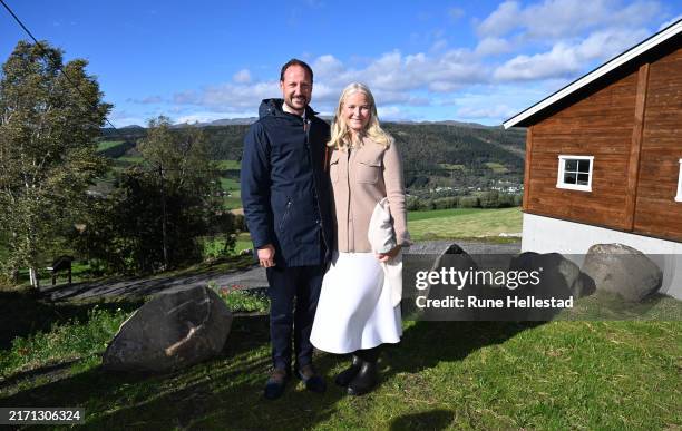 Crown Prince Haakon and Crown Princess Mette- Marit visit Nordstu- Solberg farm on September 11, 2024 in Storen, Norway.