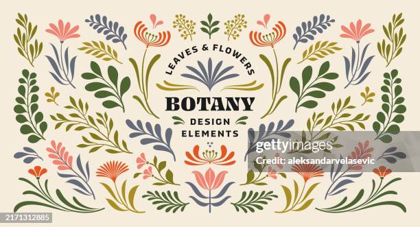 illustrations, cliparts, dessins animés et icônes de éléments de conception de fleurs et de feuilles - illustration