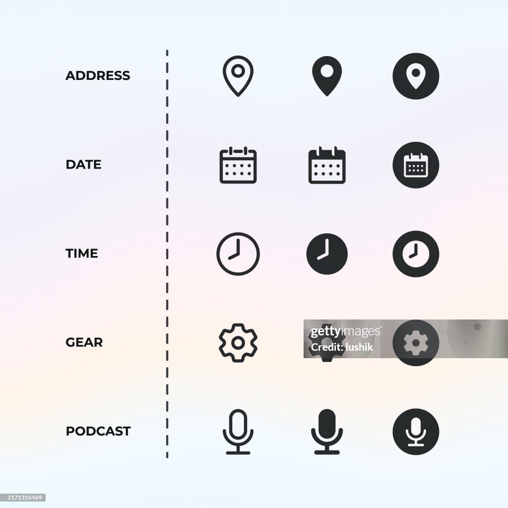 Interface icon set. Editable stroke weight. Pixel perfect. Line- and solid-style icons.