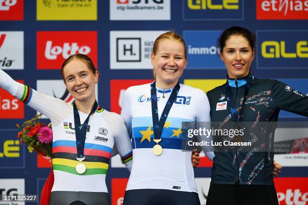 Gold medalist Anniina Ahtosalo of Team Filand , Silver medalist Antonia Niedermaier of Team Germany and Bronze medalist Marie Schreiber of Team...