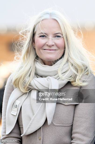 Crown Princess Mette- Marit visits Nordstu- Solberg farm on September 11, 2024 in Storen, Norway.