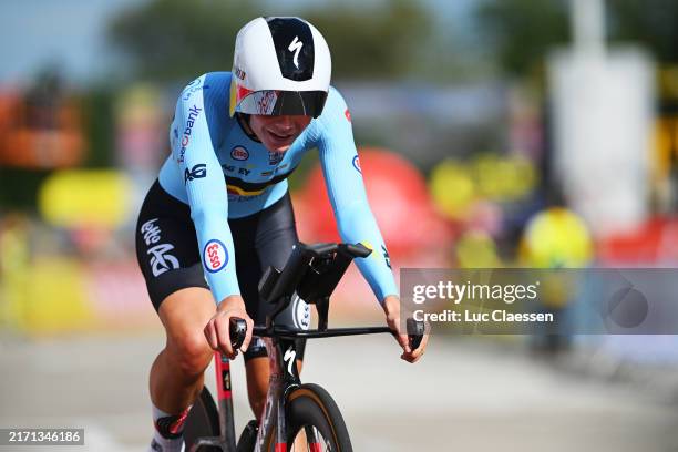 Lotte Kopecky of Team Belgium reacts after the 30th UEC Road Cycling European Championships 2024, Women's Elite Individual Time Trial a 31.3km from...