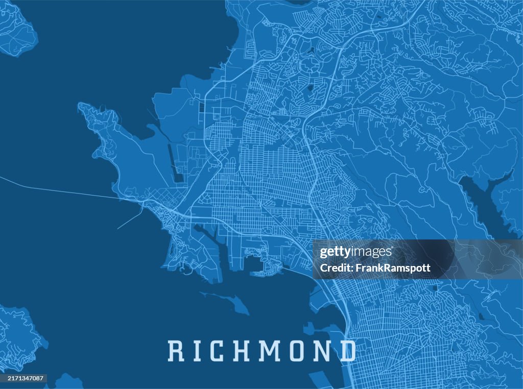 Richmond CA City Vector Road Map Blue Horizontal