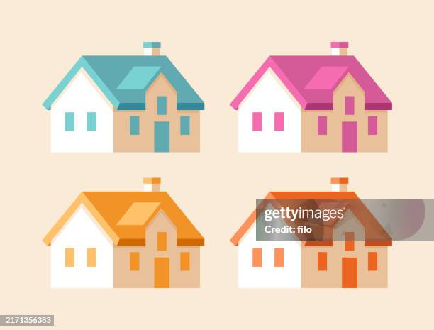 ilustraciones, imágenes clip art, dibujos animados e iconos de stock de inicio bienes raíces casas coloridas diseño de propiedad símbolo - problemas de vivienda