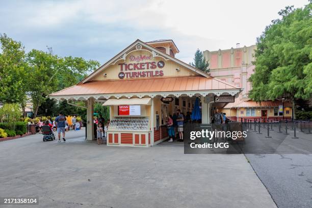 Ticket booth at the entrance to Dollywood amusement park in Pigeon Forge, TN.
