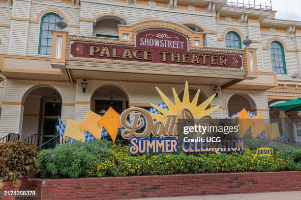 Groups of guests get photos taken in front of the Showstreet Palace Theater at the Dollywood amusement park in Pigeon Forge, TN.