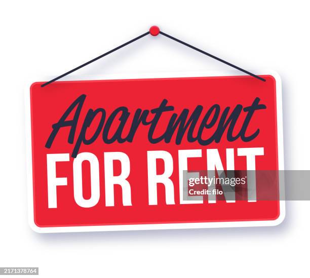 stockillustraties, clipart, cartoons en iconen met apartment for rent hanging real estate business sign - huren