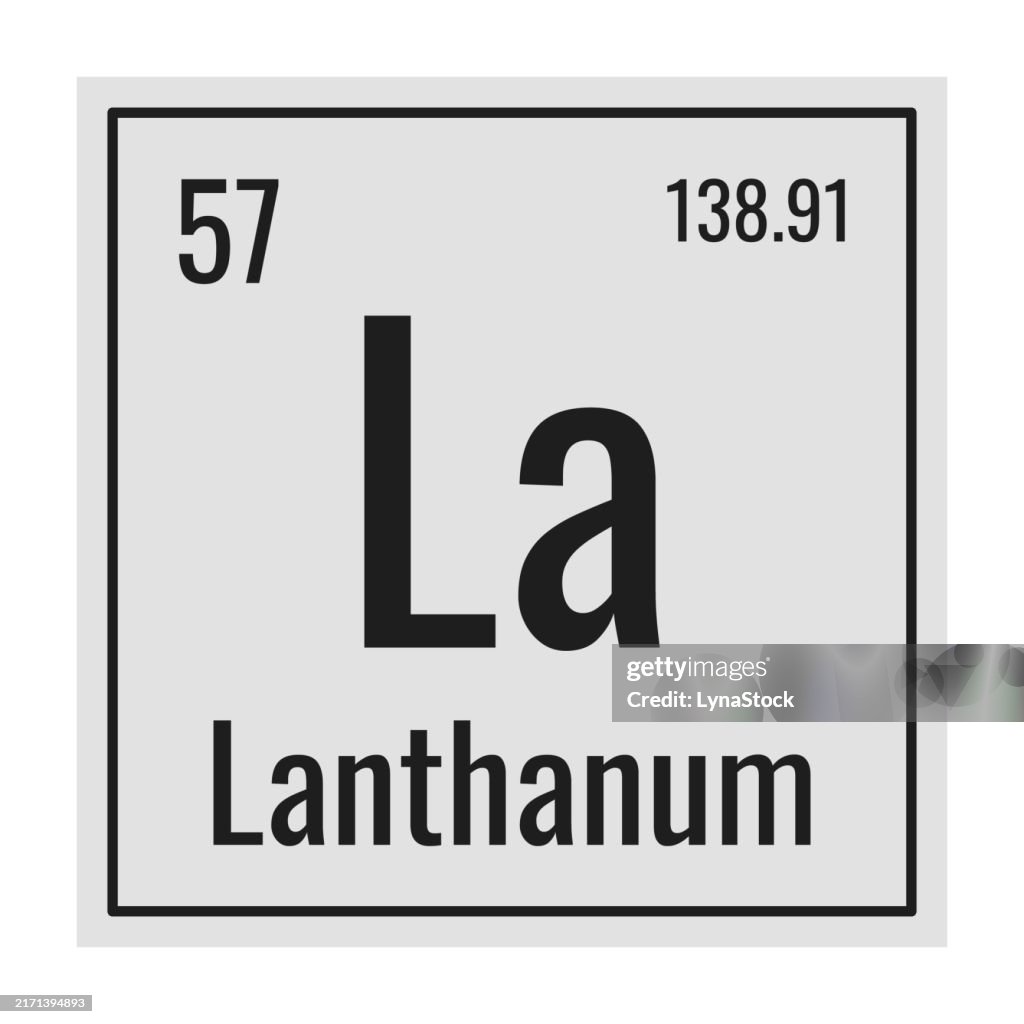 Lanthanum symbol. Chemical element of the periodic table. Vector illustration isolated on white background. Glass sign.