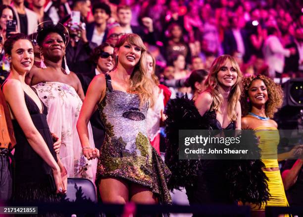 Margaret Qualley, Taylor Swift, Suki Waterhouse and Tyla attend the 2024 MTV Video Music Awards at UBS Arena on September 11, 2024 in Elmont, New...
