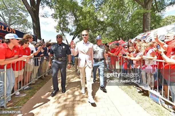 Head coach Lane Kiffin of the Mississippi Rebels before the game against the Middle Tennessee Blue Raiders at Vaught-Hemingway Stadium on September...