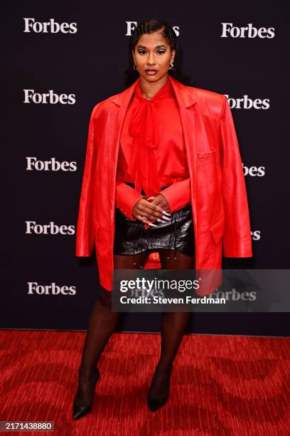 Jordan Chiles arrives at Forbes Power Women's Summit 2024 on September 11, 2024 in New York City.
