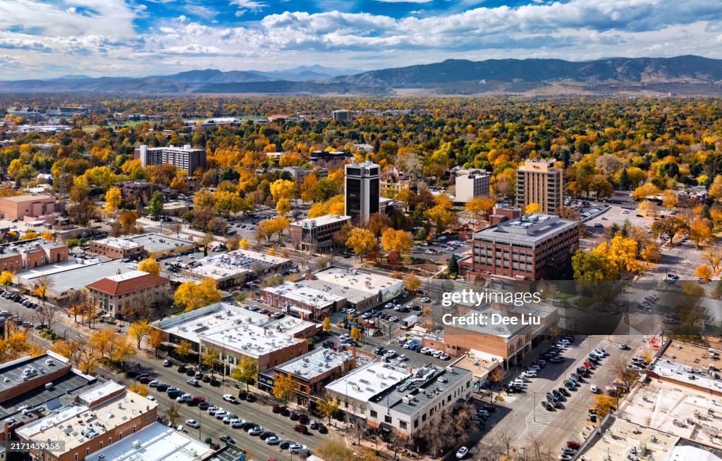 Fort Collins Aerial With Rocky Mountains Backdrop During Autumn