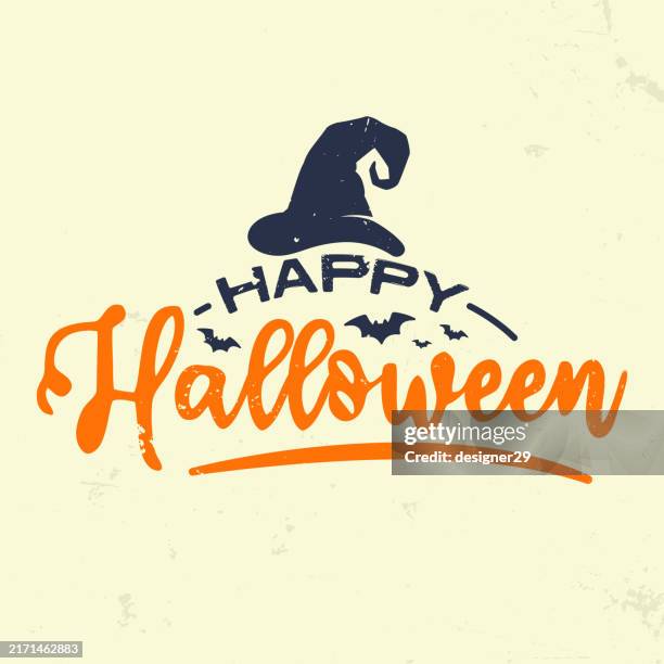grunge happy halloween lettering banner vector design - halloween stock illustrations