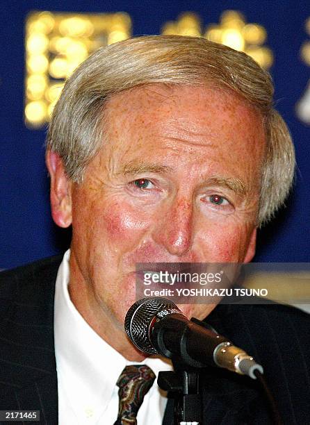 Auto parts giant Delphi President and CEO JT Battenberg III speaks before the press in Tokyo, 10 July 2003. The SARS crisis appears to have boosted...