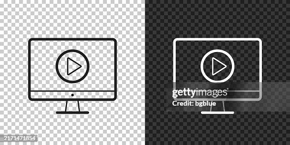 Desktop computer with play button. Icon for design on blank background Desktop computer with play button. Icon for design on blank background