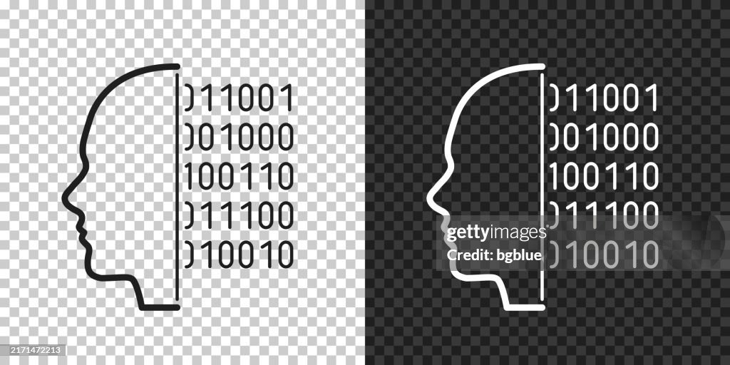 Human face with binary code. Icon for design on blank background