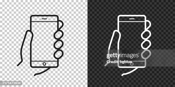 hands holding mobile phone. icon for design on blank background - using tablet blank screen stock illustrations