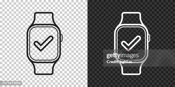 smartwatch with check mark. icon for design on blank background - checking smart watch stock illustrations